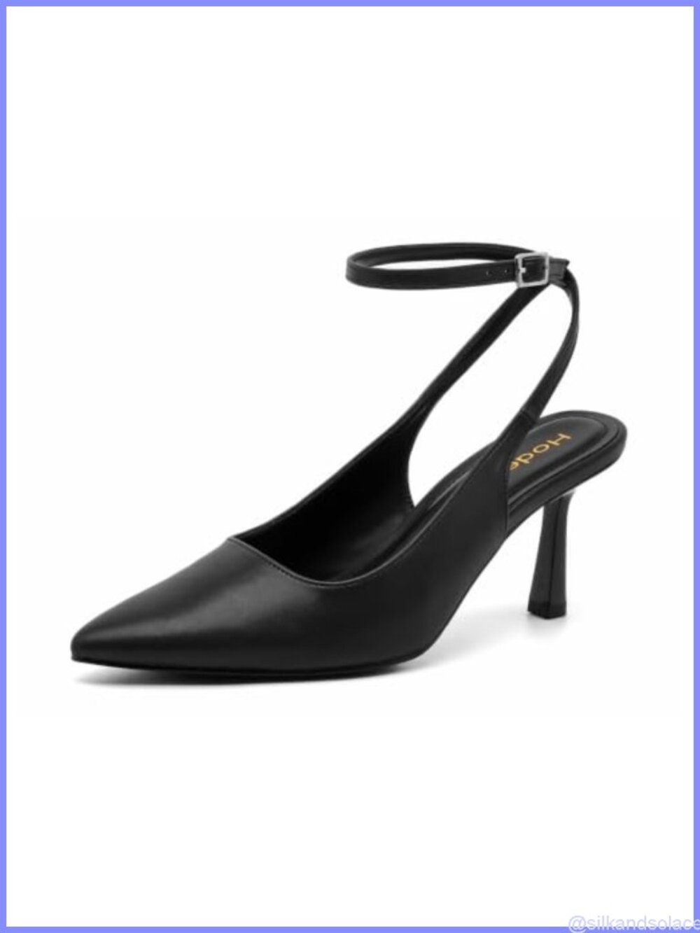 Slingback Kitten Heels Pointed Toe Ankle Strap Pump Dress Shoes Faux Leather